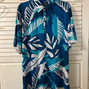 Men's Blue Hawaiian Leaf Polo Shirt by Iolani - XL